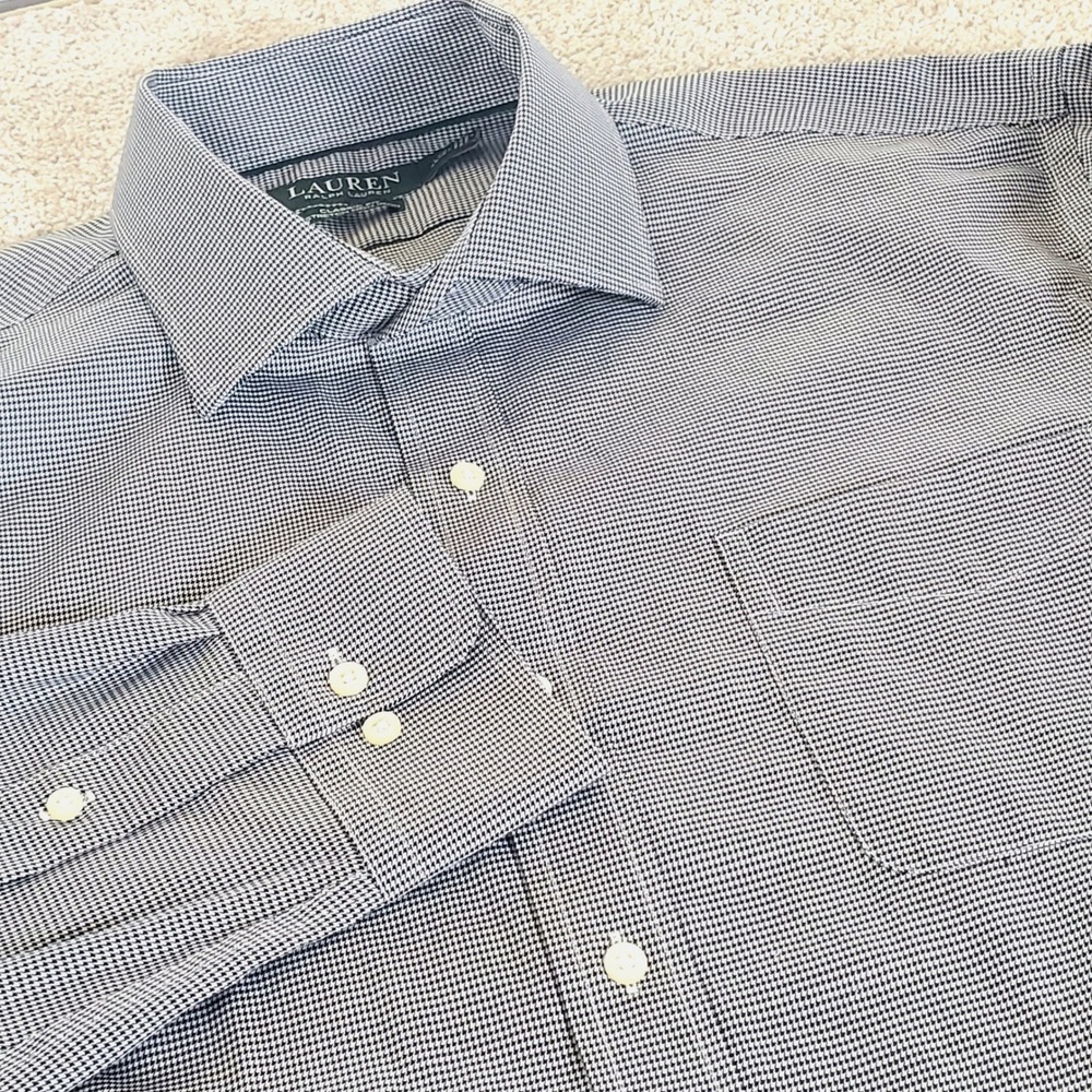 Lauren Ralph Lauren Button Up Shirt Men's XXL 17.5 36/37 Black Houndstooth